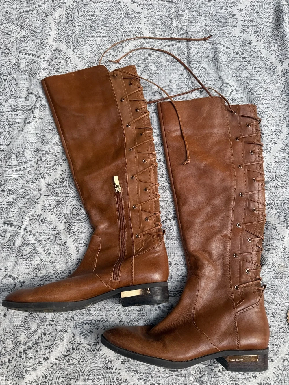 Tan Vince Camuto - Women's Brown Lace-Up Tall Riding Boots - 9.5M